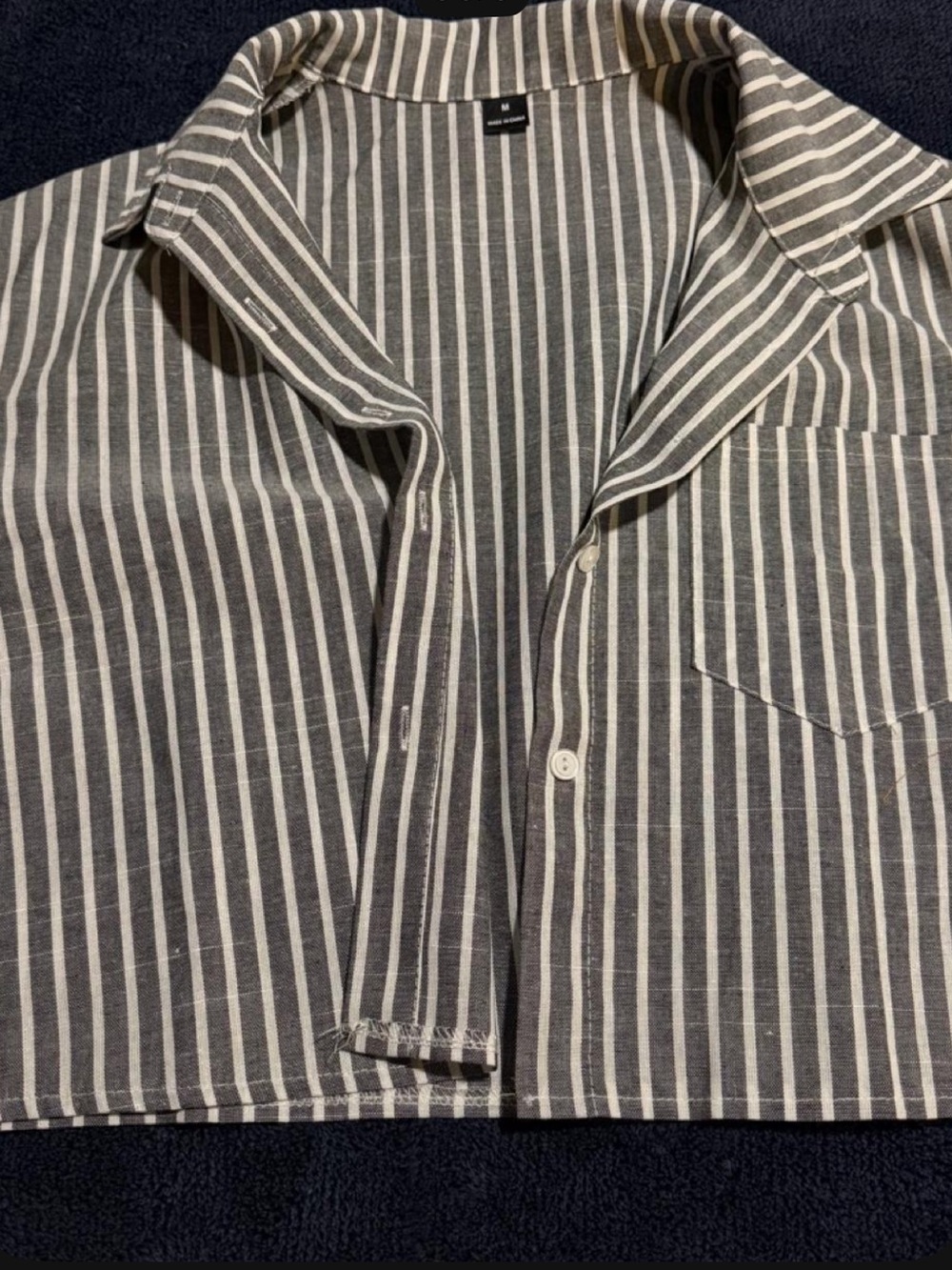Striped Short-Sleeve Crop top Shirt - Grey/White - Picture 3 of 5